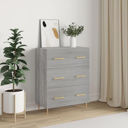 Qnhdfrt Sideboard Grau Sonoma aus Holzwerkstoff mit 3 Schubladen und Metallfüßen 69,5x34x90 cm - Zeitloses Design für Wohnzimmer, Flur oder Küche Qnhdfrt Sideboard Grau Sonoma aus Holzwerkstoff mit 3 Schubladen und Metallfüßen 69,5x34x90 cm - Zeitloses Design für Wohnzimmer, Flur oder Küche von Qnhdfrt