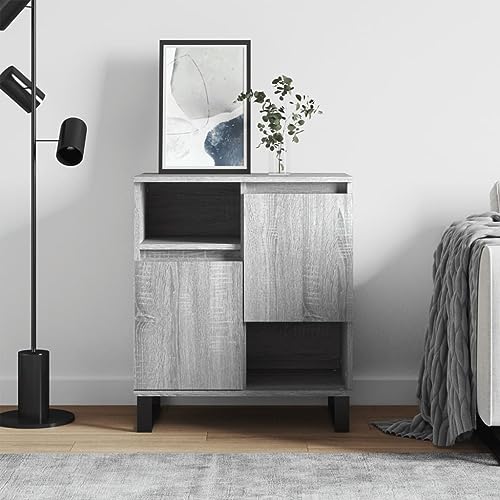 Qnhdfrt Sideboard Grau Sonoma aus Holzwerkstoff mit Eisenbeinen 60x35x70 cm für Wohnzimmer Flur Küche robust langlebig Zeitloser Look von Qnhdfrt