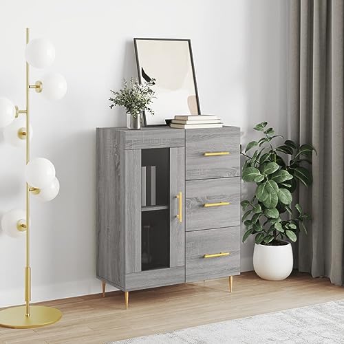 Qnhdfrt Sideboard Grau Sonoma aus Holzwerkstoff mit Schubladen und Glastüren 69,5x34x90 cm Schrank für Wohnzimmer Flur oder Esszimmer Qnhdfrt Sideboard Grau Sonoma aus Holzwerkstoff mit Schubladen und Glastüren 69,5x34x90 cm Schrank für Wohnzimmer Flur oder Esszimmer von Qnhdfrt