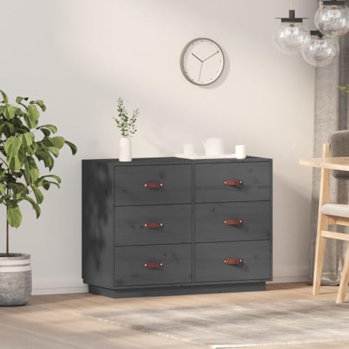 Qnhdfrt Sideboard Grau aus Massivholz Kiefer 100x40x75 cm mit 6 Schubladen Rustikales Design Stauraum für Wohnzimmer Flur und Küche Qnhdfrt Sideboard Grau aus Massivholz Kiefer 100x40x75 cm mit 6 Schubladen Rustikales Design Stauraum für Wohnzimmer Flur und Küche von Qnhdfrt