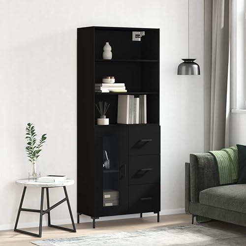 Qnhdfrt Sideboard Highboard Schwarz 69,5x34x180 cm Holzwerkstoff mit Eisenbeinen und Glas für Wohnzimmer Flur Qnhdfrt Sideboard Highboard Schwarz 69,5x34x180 cm Holzwerkstoff mit Eisenbeinen und Glas für Wohnzimmer Flur von Qnhdfrt