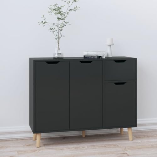 Qnhdfrt Sideboard Hochglanz-Schwarz 90x30x72 cm Holzwerkstoff Elegantes Design für Wohnzimmer Küche Flur mit Großem Stauraum und Langlebigkeit von Qnhdfrt