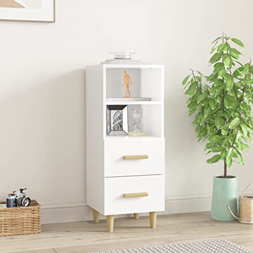 Qnhdfrt Sideboard Hochglanz-Weiß Holzwerkstoff 34,5x34x90 cm mit 2 Schubladen 2 Ablagen Praktischer Schrank für Wohnzimmer Küche Flur Büro von Qnhdfrt