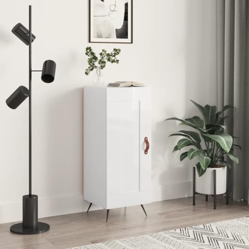 Qnhdfrt Sideboard Hochglanz-Weiß Schrank 34,5x34x90 cm aus Holzwerkstoff mit Metallbeinen und 3 Fächern für Stauraum in Wohnzimmer Küche oder Flur als praktisches Möbelstück von Qnhdfrt