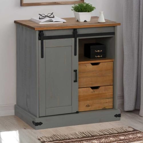 Qnhdfrt Sideboard Massivholz Grau 80x40x80 cm mit Schiebetür und Schubladen Stauraum Möbel für Wohnzimmer Flur Schlafzimmer Qnhdfrt Sideboard Massivholz Grau 80x40x80 cm mit Schiebetür und Schubladen Stauraum Möbel für Wohnzimmer Flur Schlafzimmer von Qnhdfrt