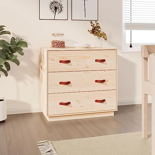 Qnhdfrt Sideboard Massivholz Kiefer 80x40x75 cm mit 3 Schubladen Rustikaler Landhausstil Stabile Oberplatte für Wohnzimmer Küche Flur Büro von Qnhdfrt