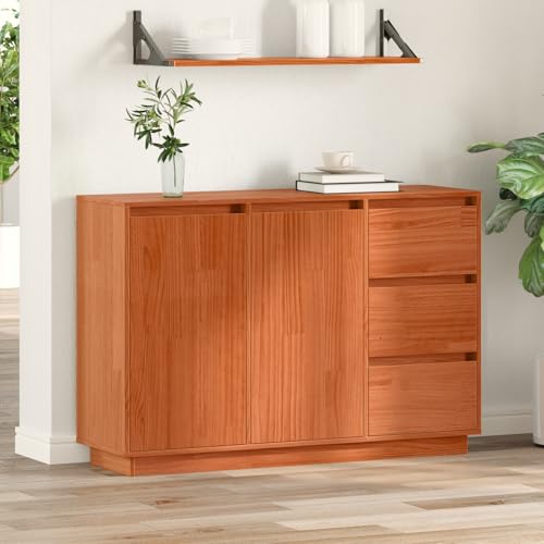 Qnhdfrt Sideboard Massivholz Kiefer Braun 111 x 34 x 75 cm Modernes Design mit großzügigem Stauraum für Wohnzimmer, Essbereich oder Flur von Qnhdfrt