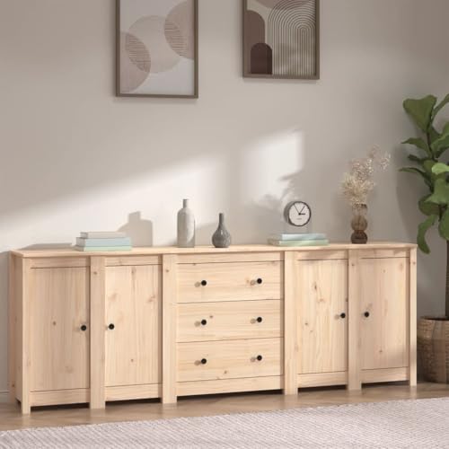 Qnhdfrt Sideboard Massivholz Kiefer Breit 230x35x80 cm mit Türen und Schubladen für Wohnzimmer Schlafzimmer Büro Stauraum Lösung Rustikales Design von Qnhdfrt