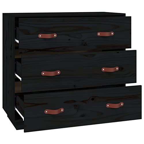 Qnhdfrt Sideboard Massivholz Kiefer Schwarz 80x40x75 cm mit 3 Schubladen - Beistellschrank für Wohnzimmer, Flur oder Küche - Landhausstil Holzschrank mit Stauraum Qnhdfrt Sideboard Massivholz Kiefer Schwarz 80x40x75 cm mit 3 Schubladen - Beistellschrank für Wohnzimmer, Flur oder Küche - Landhausstil Holzschrank mit Stauraum von Qnhdfrt