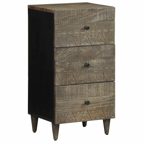 Qnhdfrt Sideboard Massivholz Mango 40x33x75 cm Schmaler Aufbewahrungsschrank mit 3 Schubladen für Küche Wohnzimmer Flur - Schwarz von Qnhdfrt