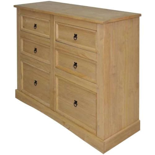 Qnhdfrt Sideboard Mexikanischen Stil Kiefernholz Breit 110x43x81 cm mit 6 Schubladen Massives Holz Möbel für Wohnzimmer Esszimmer Flur von Qnhdfrt