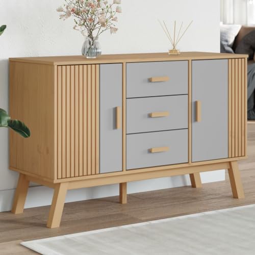 Qnhdfrt Sideboard Olden Grau und Braun Massivholz Kiefer 114x43x73,5 cm mit 3 Schubladen und 2 Fächern für Wohnzimmer Flur Esszimmer Qnhdfrt Sideboard Olden Grau und Braun Massivholz Kiefer 114x43x73,5 cm mit 3 Schubladen und 2 Fächern für Wohnzimmer Flur Esszimmer von Qnhdfrt