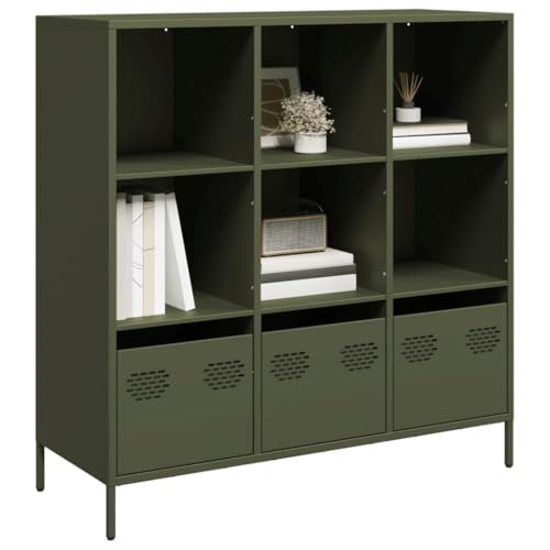 Qnhdfrt Sideboard Olivgrün 101,5x39x103,5 cm Kaltgewalzter Stahl mit Schubladen und Fächern für Wohnzimmer Büro Flur von Qnhdfrt