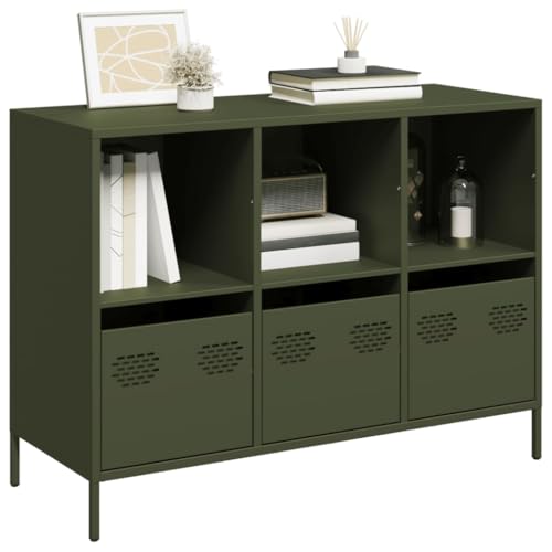 Qnhdfrt Sideboard Olivgrün 101,5x39x73,5 cm aus Kaltgewalztem Stahl mit 3 Schubladen und 3 Fächern für Wohnzimmer Flur Büro Qnhdfrt Sideboard Olivgrün 101,5x39x73,5 cm aus Kaltgewalztem Stahl mit 3 Schubladen und 3 Fächern für Wohnzimmer Flur Büro von Qnhdfrt