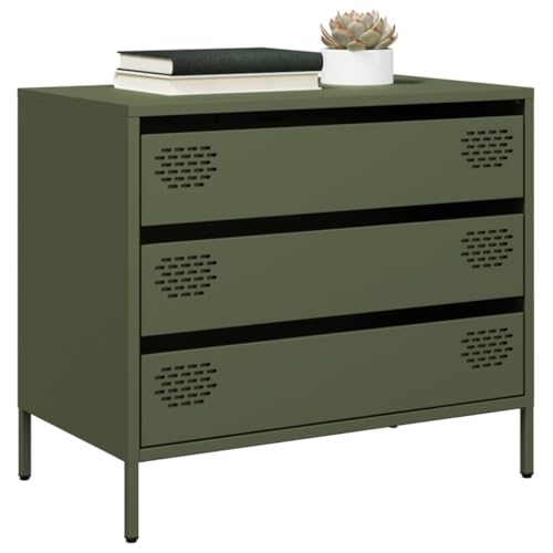 Qnhdfrt Sideboard Olivgrün 68x39x58,5 cm Kaltgewalzter Stahl Schrank mit 3 Schubladen für Wohnzimmer Flur Küche Modernes Design Robust von Qnhdfrt