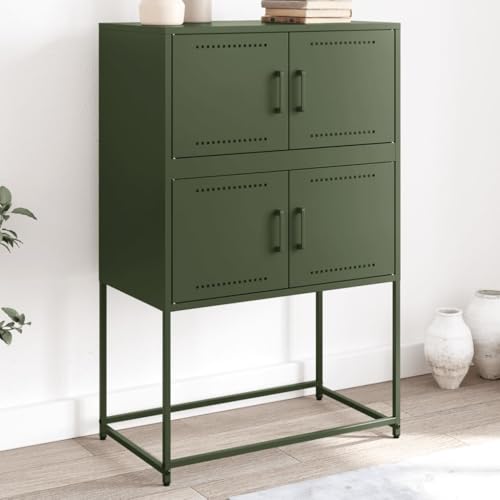 Qnhdfrt Sideboard Olivgrün Industrial Stil 68,5x38,5x107 cm Stahl Schrank mit 4 Fächern für Wohnzimmer Schlafzimmer Flur von Qnhdfrt