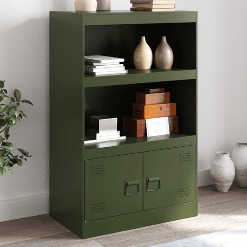 Qnhdfrt Sideboard Olivgrün aus Kaltgewalztem Stahl 67x39x107 cm mit Griffen und Ablagen Praktischer Aufbewahrungsschrank für Wohnzimmer Küche Büro von Qnhdfrt