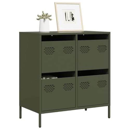 Qnhdfrt Sideboard Olivgrün aus Kaltgewalztem Stahl 68x39x73,5 cm mit 4 Schubladen Robust und Stabil für Wohnzimmer Flur Büro Schlafzimmer von Qnhdfrt