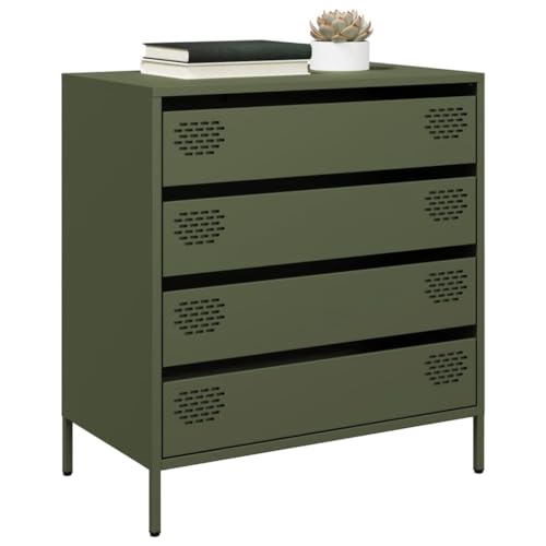 Qnhdfrt Sideboard Olivgrün aus Kaltgewalzter Stahl mit 4 Schubladen 68x39x73.5 cm Stauraum Möbel für Wohnzimmer Flur von Qnhdfrt