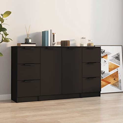 Qnhdfrt Sideboard Schrank 3er Set Schwarz aus Holzwerkstoff mit Schubladen und Türen für Wohnzimmer Küche Flur, 2X Kommode 30x30x70cm und 1x Schrank 60x30x70cm, Stauraum Möbel Qnhdfrt Sideboard Schrank 3er Set Schwarz aus Holzwerkstoff mit Schubladen und Türen für Wohnzimmer Küche Flur, 2X Kommode 30x30x70cm und 1x Schrank 60x30x70cm, Stauraum Möbel von Qnhdfrt