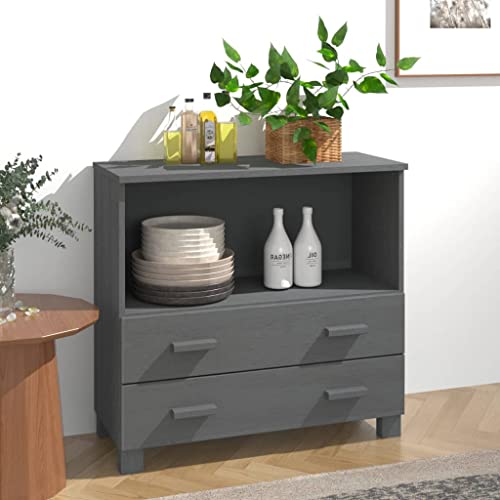 Qnhdfrt Sideboard Schrank Dunkelgrau 85x35x80 cm Massives Kiefernholz mit 2 Schubladen und 1 Fach für Wohnzimmer Flur Küche von Qnhdfrt