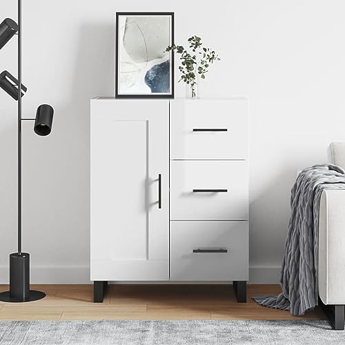 Qnhdfrt Sideboard Schrank Kommode Hochglanz Weiß 69,5x34x90 cm Holzwerkstoff mit Metallbeinen und Schubladen für Wohnzimmer Küche Flur von Qnhdfrt
