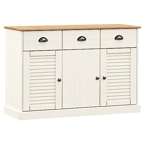 Qnhdfrt Sideboard Schrank Massivholz Kiefer Weiß 113x40x75 cm mit Schubladen und Jalousie-Design Stauraum Möbel für Wohnzimmer Flur Küche Qnhdfrt Sideboard Schrank Massivholz Kiefer Weiß 113x40x75 cm mit Schubladen und Jalousie-Design Stauraum Möbel für Wohnzimmer Flur Küche von Qnhdfrt