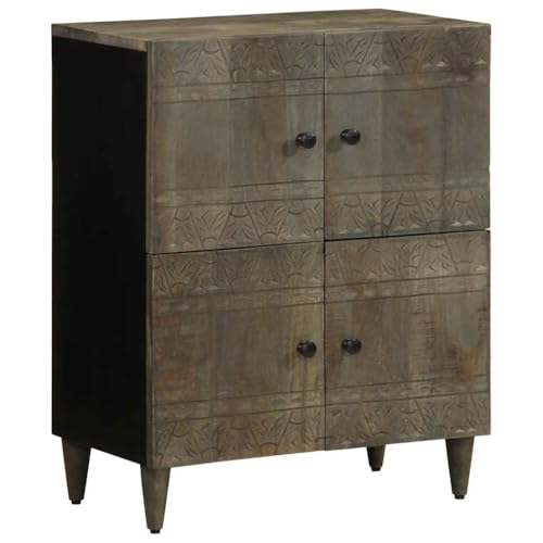 Qnhdfrt Sideboard Schrank Massivholz Mango 60x33x75 cm Schwarz mit 4 Fächern für Wohnzimmer Küche Flur von Qnhdfrt