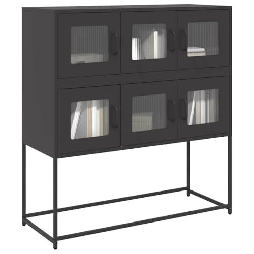 Qnhdfrt Sideboard Schrank Schwarz 100,5x39x107 cm Kaltgewalzter Stahl mit großem Stauraum für Küche Wohnzimmer Flur und Büro von Qnhdfrt