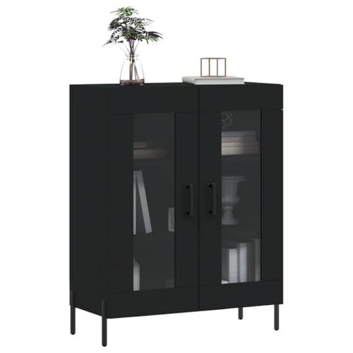 Qnhdfrt Sideboard Schrank Schwarz 69,5x34x90 cm aus Holzwerkstoff mit Eisenbeinen - Klassisches Möbelstück mit viel Stauraum für Wohnzimmer Küche Flur und Büro von Qnhdfrt