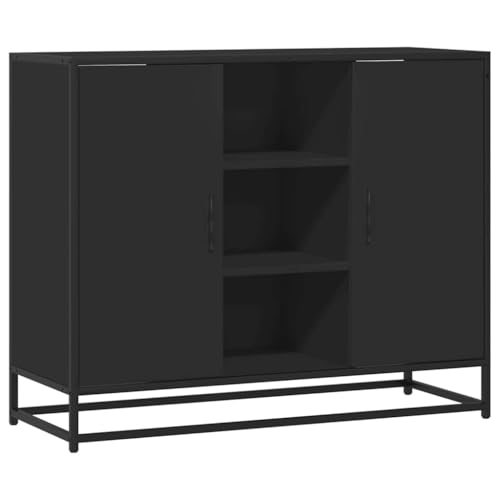 Qnhdfrt Sideboard Schrank Schwarz 92x35x76 cm Modernes Industrielles Design aus Holzwerkstoff und Metall mit Stauraum für Wohnzimmer Flur Küche von Qnhdfrt