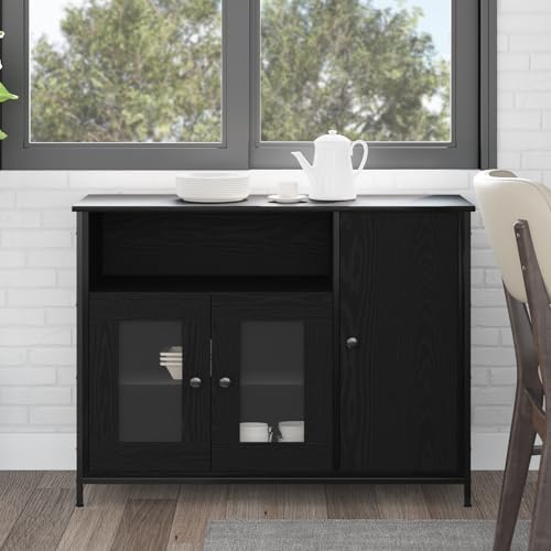 Qnhdfrt Sideboard Schrank Schwarz Eiche Holzwerkstoff 100x35x75 cm Breit Mit Glas Türen Stauraum Für Wohnzimmer Esszimmer Flur Qnhdfrt Sideboard Schrank Schwarz Eiche Holzwerkstoff 100x35x75 cm Breit Mit Glas Türen Stauraum Für Wohnzimmer Esszimmer Flur von Qnhdfrt