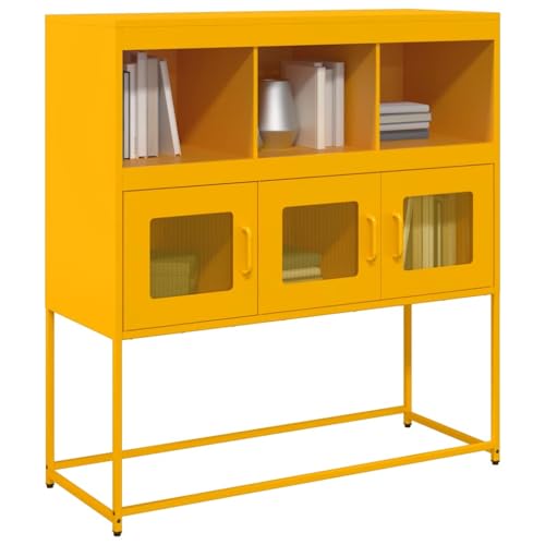 Qnhdfrt Sideboard Schrank Senfgelb 100,5x39x107 cm Kaltgewalzter Stahl Stabiles Möbelstück mit Stauraum für Küche Wohnzimmer Flur von Qnhdfrt