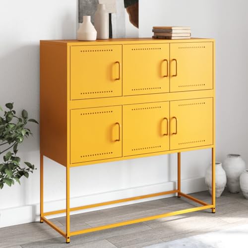 Qnhdfrt Sideboard Schrank Senfgelb aus Kaltgewalztem Stahl 100,5x39x107 cm mit 6 Türen Robust und Langlebig für Wohnzimmer Küche Flur Qnhdfrt Sideboard Schrank Senfgelb aus Kaltgewalztem Stahl 100,5x39x107 cm mit 6 Türen Robust und Langlebig für Wohnzimmer Küche Flur von Qnhdfrt