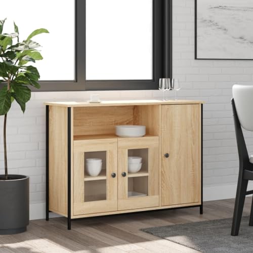Qnhdfrt Sideboard Schrank Sonoma-Eiche 100x35x75 cm Holzwerkstoff mit Stauraum Landhausstil für Wohnzimmer Flur von Qnhdfrt