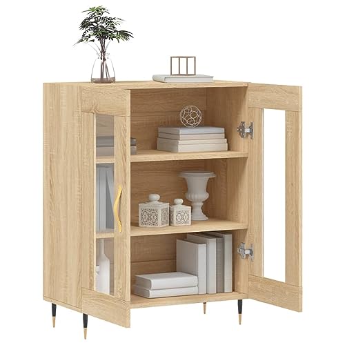 Qnhdfrt Sideboard Schrank Sonoma-Eiche Holzwerkstoff mit Glas-Türen 69,5x34x90 cm für Wohnzimmer Flur Esszimmer Zeitloses Design und Stauraum von Qnhdfrt