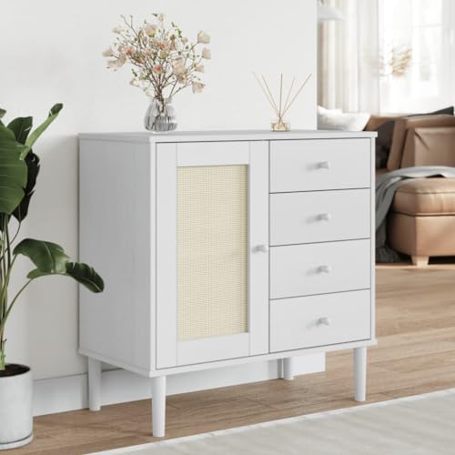 Qnhdfrt Sideboard Schrank Weiß Rattan-Optik Massivholz Kiefer 80x40x80 cm Landhausstil mit Wiener Geflecht und großem Stauraum für Wohnzimmer Küche Flur Qnhdfrt Sideboard Schrank Weiß Rattan-Optik Massivholz Kiefer 80x40x80 cm Landhausstil mit Wiener Geflecht und großem Stauraum für Wohnzimmer Küche Flur von Qnhdfrt
