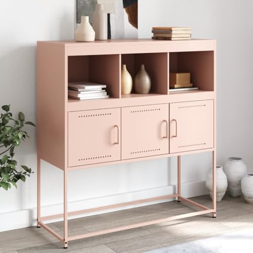 Qnhdfrt Sideboard Schrank aus Kaltgewalztem Stahl Rosa 100,5x39x107 cm mit 3 Türen - Robustes Möbel für Wohnzimmer Flur oder Küchenbereich Qnhdfrt Sideboard Schrank aus Kaltgewalztem Stahl Rosa 100,5x39x107 cm mit 3 Türen - Robustes Möbel für Wohnzimmer Flur oder Küchenbereich von Qnhdfrt