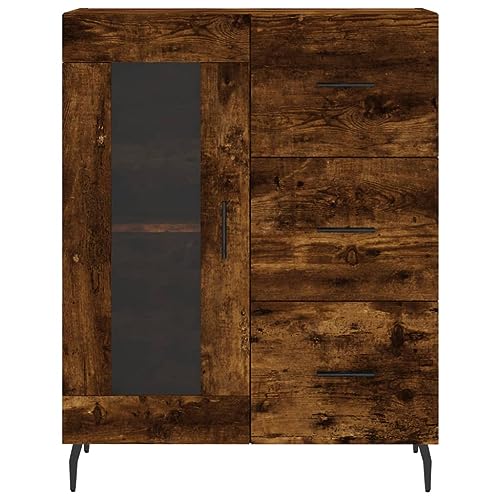 Qnhdfrt Sideboard Schrank in Räuchereiche Holzwerkstoff Metall Glas 69,5x34x90 cm mit 3 Schubladen Glastür und Metallfüßen für Wohnzimmer Küche Flur Qnhdfrt Sideboard Schrank in Räuchereiche Holzwerkstoff Metall Glas 69,5x34x90 cm mit 3 Schubladen Glastür und Metallfüßen für Wohnzimmer Küche Flur von Qnhdfrt