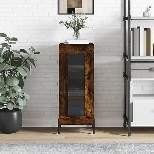 Qnhdfrt Sideboard Schrank in Räuchereiche Holzwerkstoff mit Glas-Tür 34,5x34x90 cm Zeitloses Design und Viel Stauraum für Wohnzimmer Flur Küche von Qnhdfrt