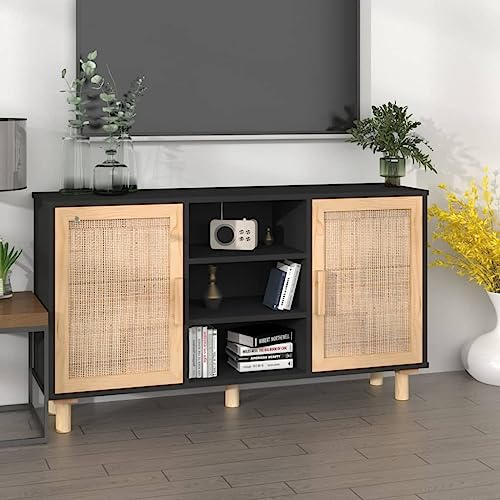 Qnhdfrt Sideboard Schwarz 105x60 cm Massivholz Kiefer Natur-Rattan für Wohnzimmer Küche Flur mit 5 Fächern und 2 Türen Qnhdfrt Sideboard Schwarz 105x60 cm Massivholz Kiefer Natur-Rattan für Wohnzimmer Küche Flur mit 5 Fächern und 2 Türen von Qnhdfrt
