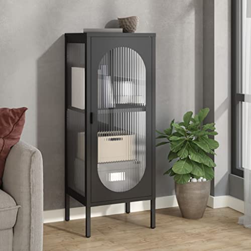Qnhdfrt Sideboard Schwarz 40x35x105 cm aus Stahl und Riffelglas - Modernes Möbelstück mit Einlegeboden für Wohnzimmer Küche Flur Qnhdfrt Sideboard Schwarz 40x35x105 cm aus Stahl und Riffelglas - Modernes Möbelstück mit Einlegeboden für Wohnzimmer Küche Flur von Qnhdfrt