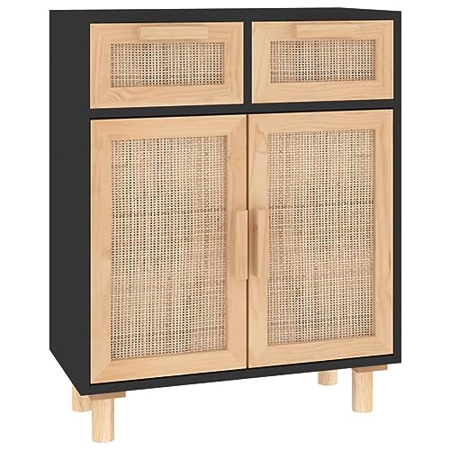 Qnhdfrt Sideboard Schwarz 60x30x75cm mit Massivholz Kiefer und Natur-Rattan für Wohnzimmer Küche Flur Stauraum Lösung mit 2 Schubladen Stabile Oberplatte Qnhdfrt Sideboard Schwarz 60x30x75cm mit Massivholz Kiefer und Natur-Rattan für Wohnzimmer Küche Flur Stauraum Lösung mit 2 Schubladen Stabile Oberplatte von Qnhdfrt