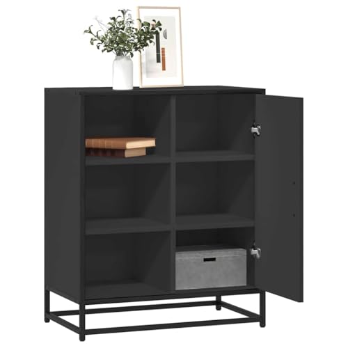 Qnhdfrt Sideboard Schwarz 62x35x76 cm Holzwerkstoff Metall Modernes Industrial Design mit Stauraum für Wohnzimmer Küche Flur Büro von Qnhdfrt
