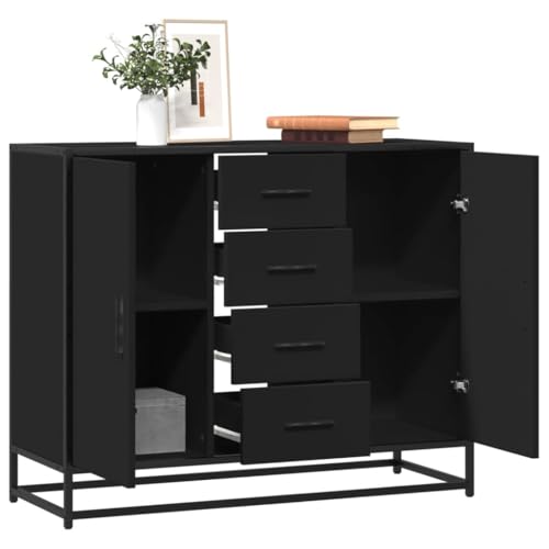 Qnhdfrt Sideboard Schwarz 92x35x76 cm aus Holzwerkstoff und Metall mit Industriedesign und praktischem Stauraum für Wohnzimmer Schlafzimmer Flur Qnhdfrt Sideboard Schwarz 92x35x76 cm aus Holzwerkstoff und Metall mit Industriedesign und praktischem Stauraum für Wohnzimmer Schlafzimmer Flur von Qnhdfrt