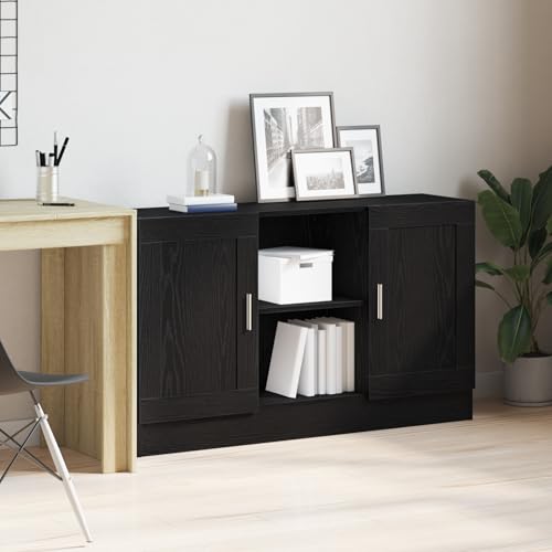 Qnhdfrt Sideboard Schwarz Eiche 120x30,5x70cm Schiebetüren Modern Regal Wohnzimmer Esszimmer Möbel Stauraum Minimalistisch von Qnhdfrt