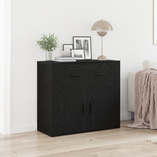 Qnhdfrt Sideboard Schwarz Eiche 80x33x70 cm Holzwerkstoff mit 2 Türen Matt Modern für Wohnzimmer Esszimmer Flur Stauraum Möbel von Qnhdfrt