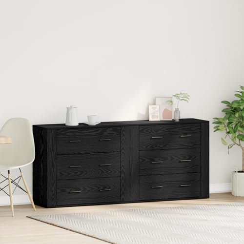 Qnhdfrt Sideboard Schwarz Eiche Holzwerkstoff mit 6 Schubladen, 160 cm Breite, Stauraum für Wohnzimmer, Modernes Design Matt von Qnhdfrt
