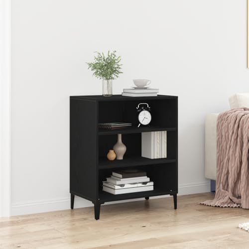 Qnhdfrt Sideboard Schwarz Eiche Massivholz Matt 57x35x70 cm mit DREI Großen Regalen Modernes Design für Esszimmer und Wohnzimmer Aufbewahrungsschrank Stauraum Möbel von Qnhdfrt
