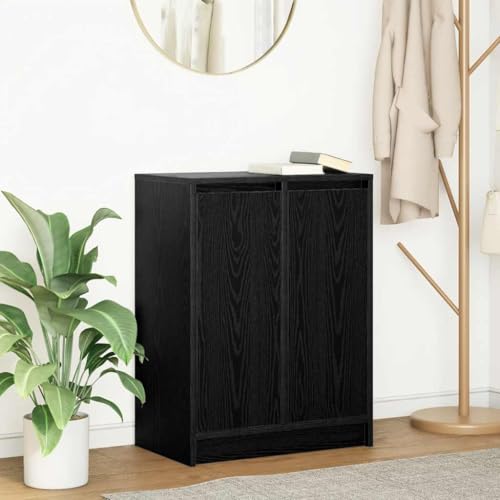 Qnhdfrt Sideboard Schwarz Eichen-Optik 57x34x76 cm Holzwerkstoff mit 2 Türen und 2 Regalen Stauraum für Wohnzimmer Küche Flur von Qnhdfrt